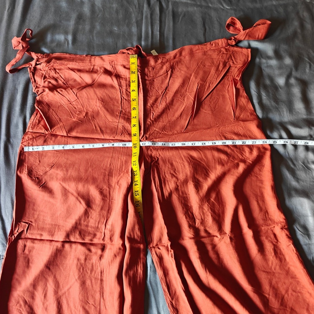 Zenana Rust Tie Back Suspender Jumpsuit Wide Leg Pockets Boho Oversized Medium - Picture 7 of 11